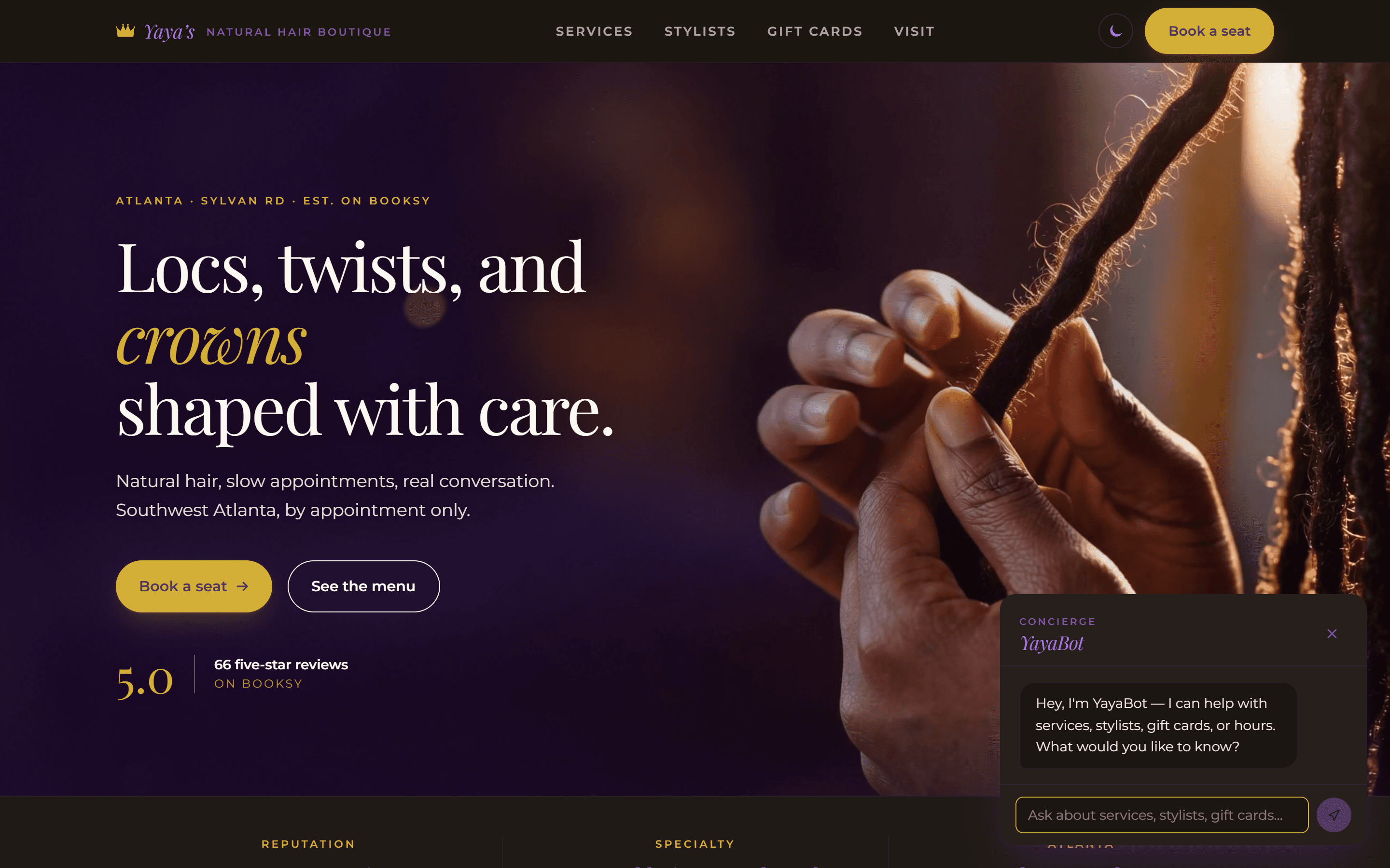 Screenshot of Yaya's Natural Hair Boutique homepage